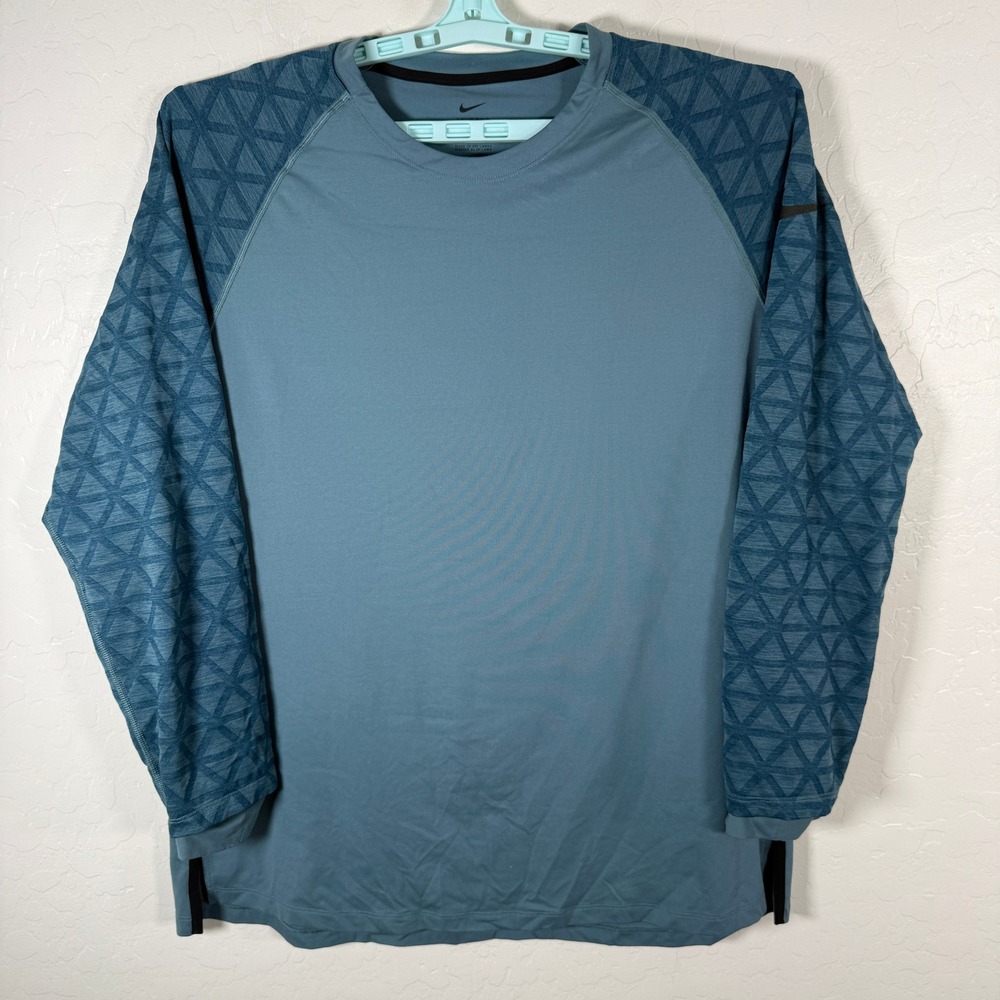 Nike Pro Shirt Mens 2XL Blue Long Sleeve Running Stretch Utility Active Wear